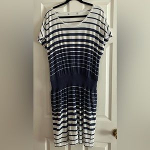 WHBM Blue and White‎ striped dress, size large